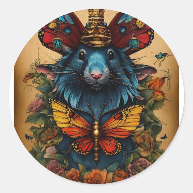 Weisheitsflügel: Cyberpunk Butterfly Rat King Tatt Runder Aufkleber (Vorderseite)