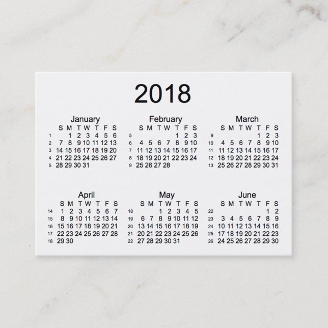 Weiß 2018 52 Wochen-Kalender durch Janz Visitenkarte (Vorderseite)