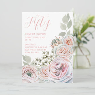 Weiß 50. feminin delikate Aquarellfarbe blassrosa Einladung