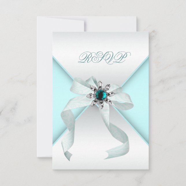 Weiß Aquamarin Sweet 16 Party RSVP Karte (Vorderseite)