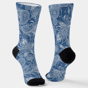 Weiss auf Blau Islamisches Motiv Paisley-Muster Socken