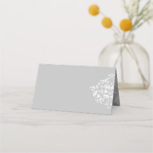Weiß auf grau-elegante Damask Leere Platzkarten