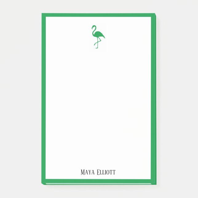 Weiß auf leuchtend grüne Flamingo und Grenze mit d Post-it Klebezettel (Vorderseite)