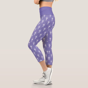 Weiß auf lila Art-Deko-Muster Capri Leggings