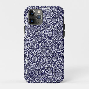 Weiß auf marineblauem Retro-Paisleymuster iPhone 11 Pro Hülle