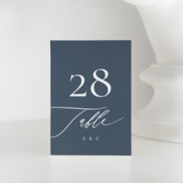 Weiß auf Navy Blue | Kalligrafie Moderne Hochzeit Tischnummer