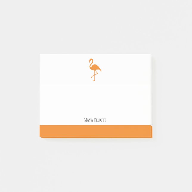 Weiß auf Orange Flamingo & Border mit Name Post-it Klebezettel (Vorderseite)