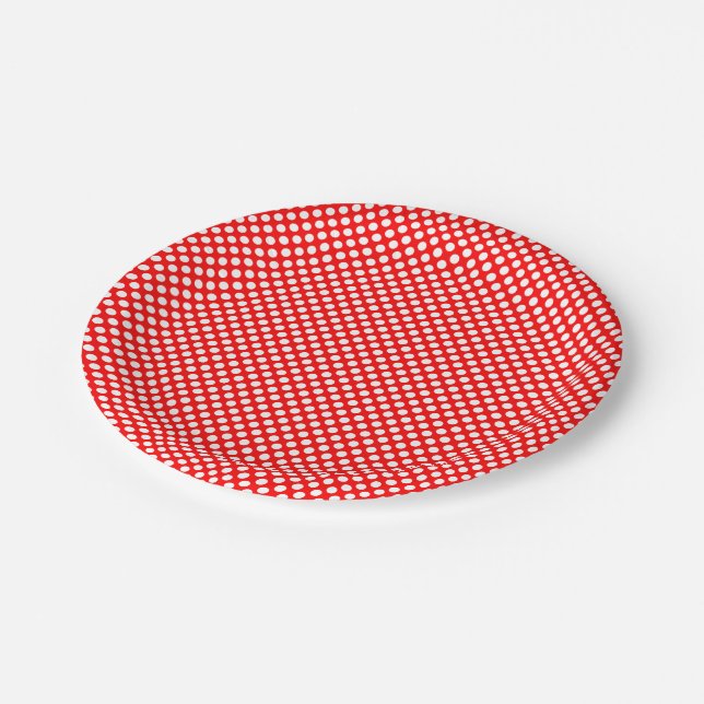 Weiß auf Red Small Size Polka Dots Pappteller (Schrägansicht)