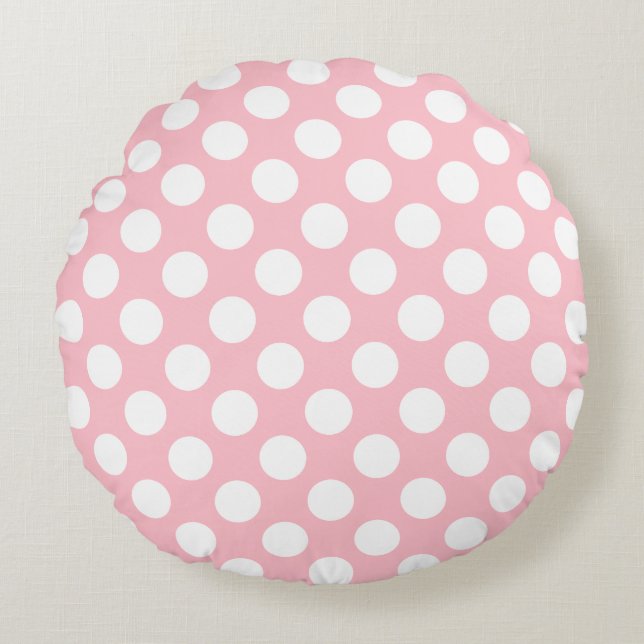 Weiß auf rosa große Polka-Punkte Rundes Kissen (Vorderseite)