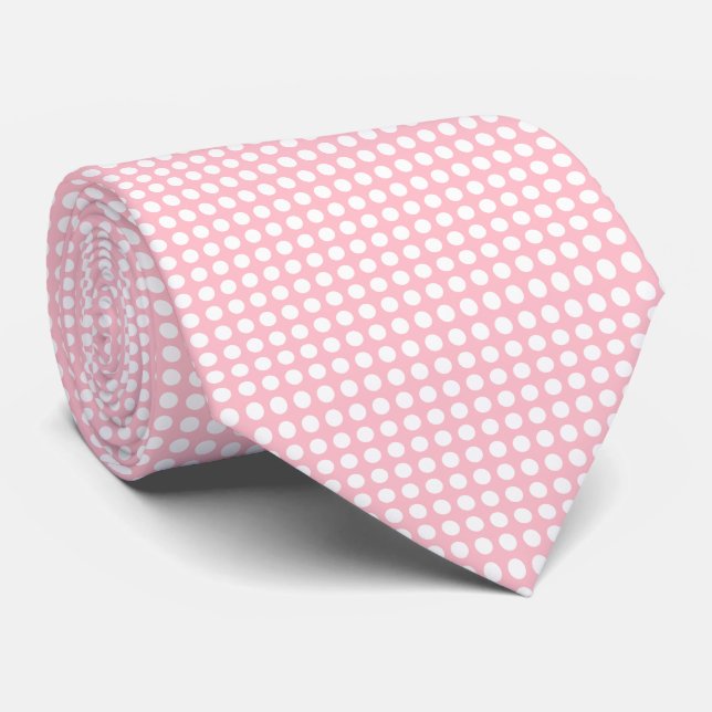 Weiß auf rosa mittelgroße, horizontale Polka-Punkt Krawatte (Gerollt)