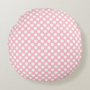 Weiß auf rosa mittelgroße Polka-Punkte Rundes Kissen