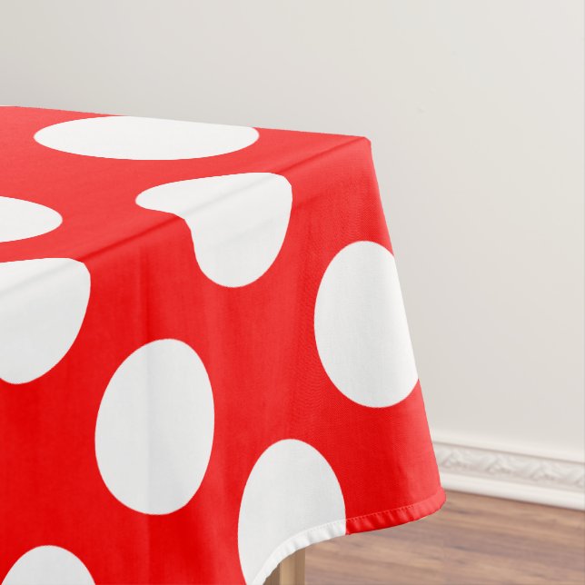 Weiß auf rot große Polka-Punkte Tischdecke (Beispiel)