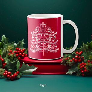 Weiß auf Rot Skandinavischer Nordischer Weihnachts Kaffeetasse