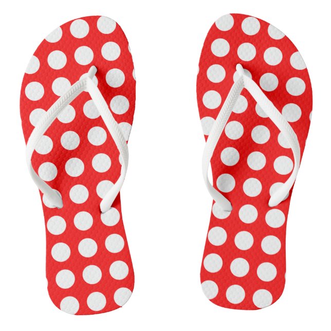 Weiß auf roten, großen horizontalen Polka-Punkten Flip Flops (Fußbett)
