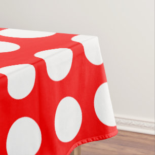 Weiß auf roten, großen horizontalen Polka-Punkten Tischdecke
