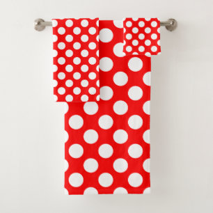 Weiß auf roten großen Polka Dots Badetuch Set
