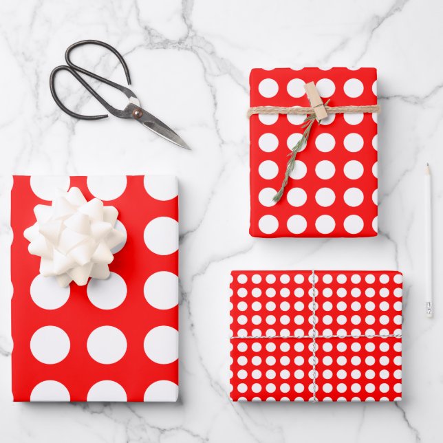 Weiß auf roten verschiedenen Größen Horizontal Pol Geschenkpapier Set (Vorderseite)