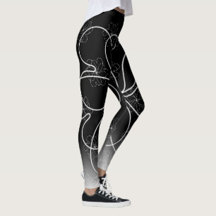 Weiß auf Schwarz-Chic-Herz-S-Blume-Muster Leggings