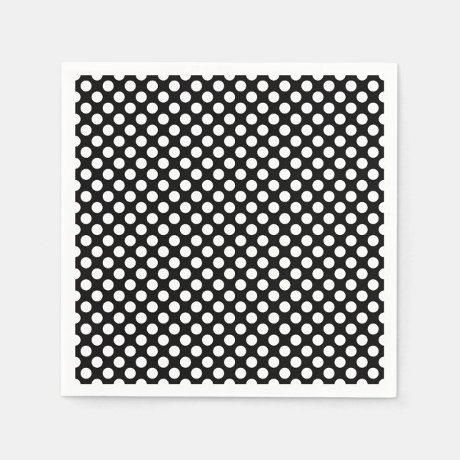 Weiß auf schwarz-mittelgroßes Polka Dots Paper Serviette (Vorderseite)