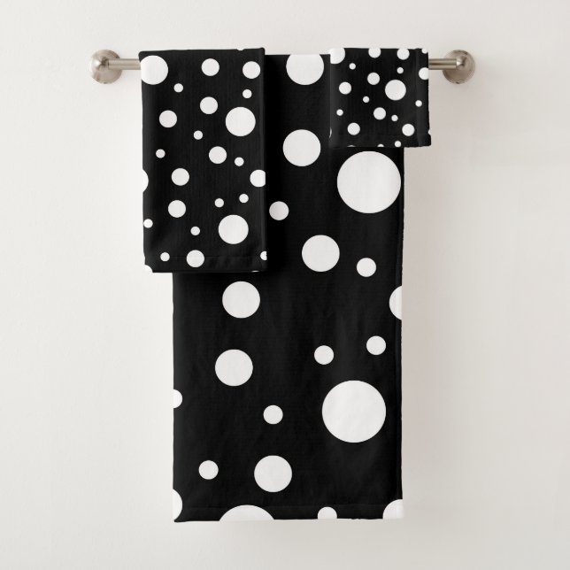 Weiß auf Schwarz Polka Dot Muster Badhandtuch Set (Insitu)