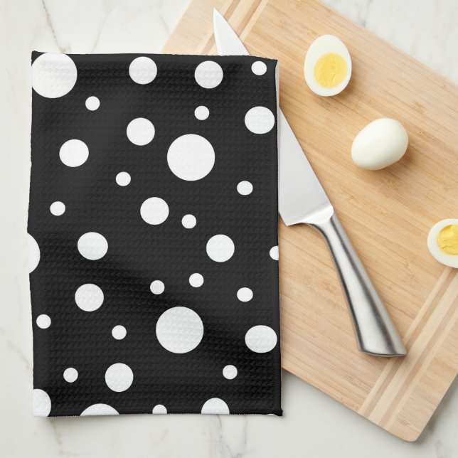 Weiß auf Schwarz Polka Dot Muster Geschirrtuch (Viertel Falte)