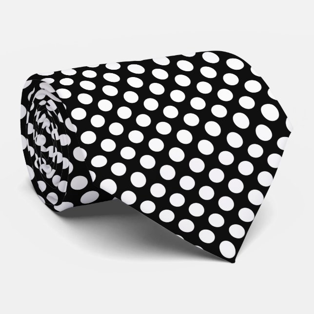 Weiß auf schwarzen großen Polka-Punkten Krawatte (Gerollt)