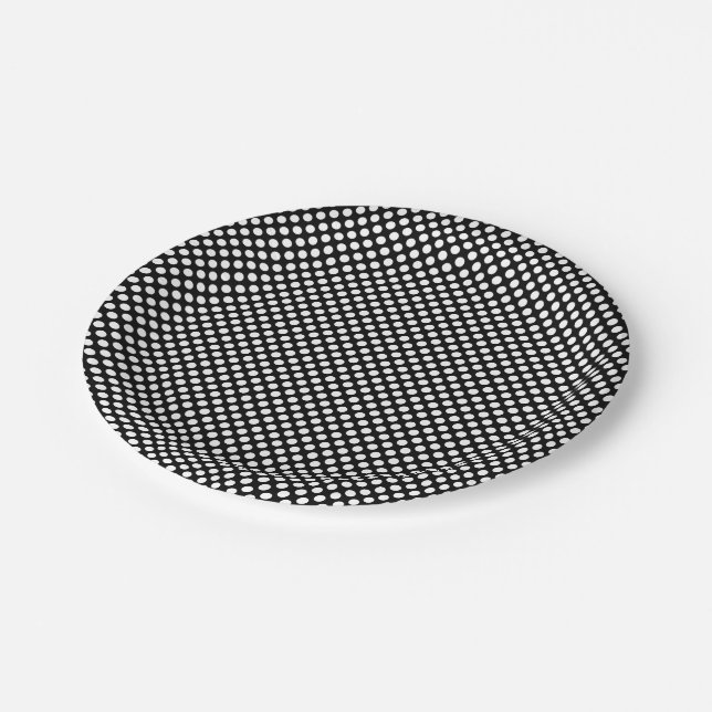 Weiß auf schwarzen kleinen Polka-Punkten Pappteller (Schrägansicht)