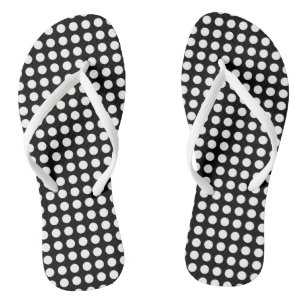 Weiß auf schwarzen mittelgroßen horizontalen Polka Flip Flops