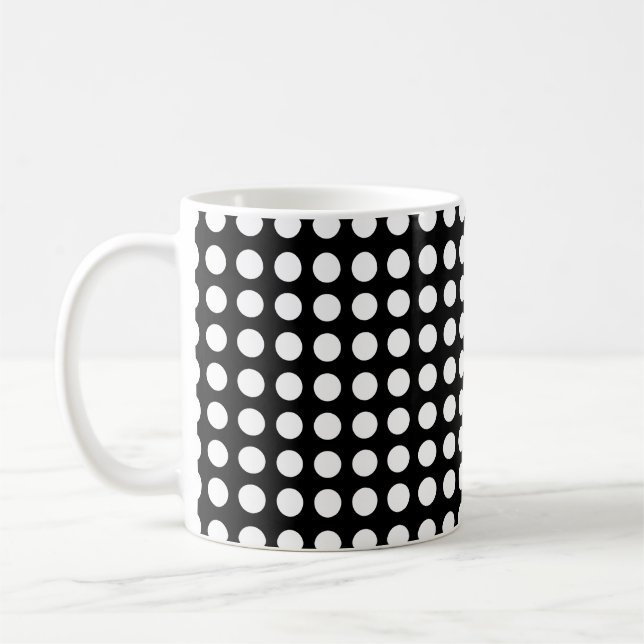 Weiß auf schwarzen mittelgroßen horizontalen Polka Kaffeetasse (Links)