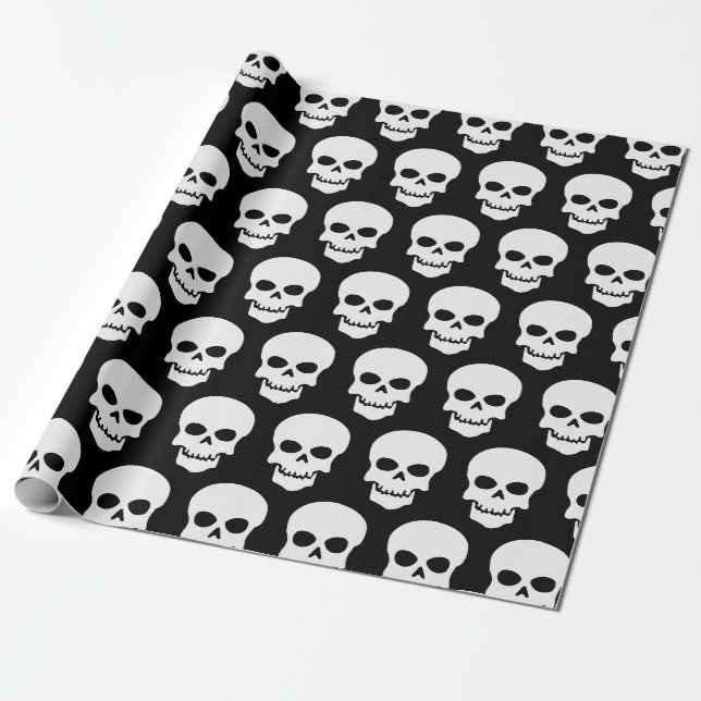 Weiß auf schwarzen Schädeln Geschenkpapier (Ungerollt)