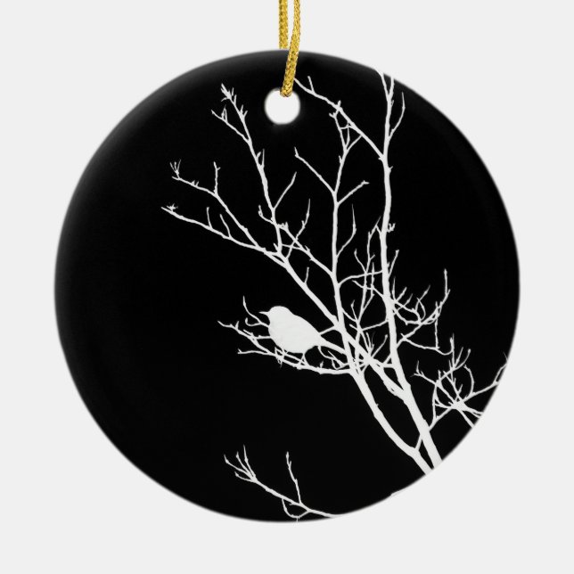 Weiß auf schwarzer Vogel-Silhouette, 2016 - Keramikornament (Vorne)