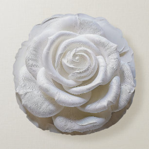 Weiß auf Weiß - Modellierte Rose Rundes Kissen