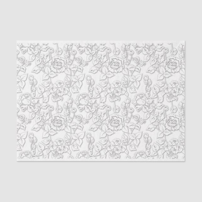 Weiß auf Weiß Rose Moderne Damask Floral Seidenpapier (Vorderseite)
