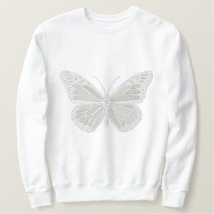 Weiß auf weißer Monarchfalter-Stickerei Besticktes Sweatshirt
