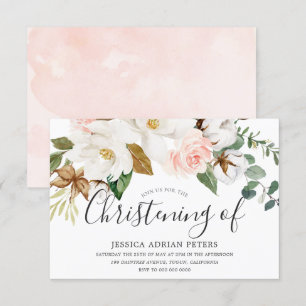 Weiß & blau floral Baby Girl Christening Taufe Einladung