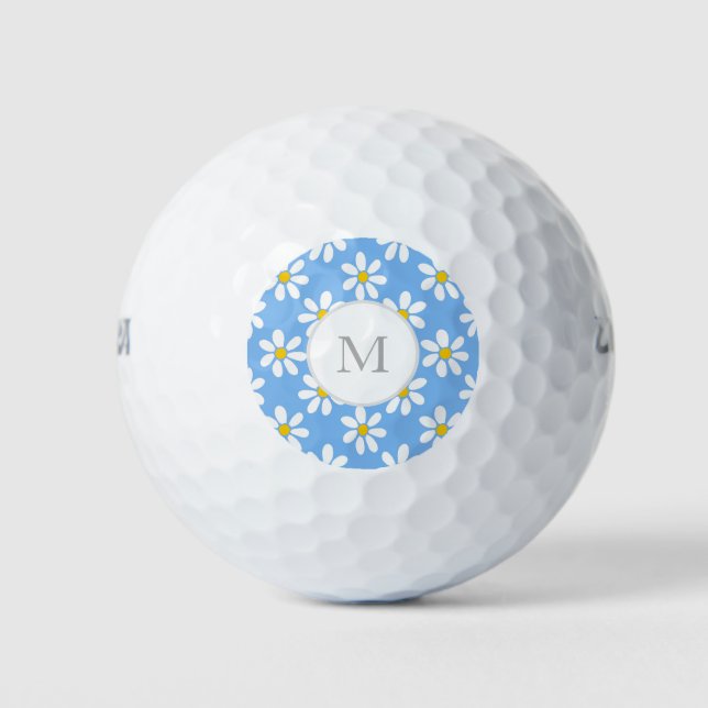 Weiß Blau Gelb Gänseblümchen Muster Golfball (Vorderseite)
