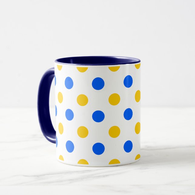 Weiß Blau Gelb Punkte Design  Tasse (Vorderseite Links)