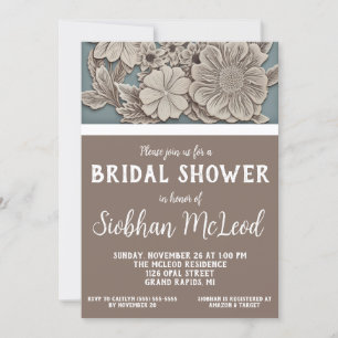 Weiß, blau, grau, 3D-Brautparty Einladung