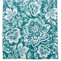 Weiß & blau-grün-barocke Blumenmuster