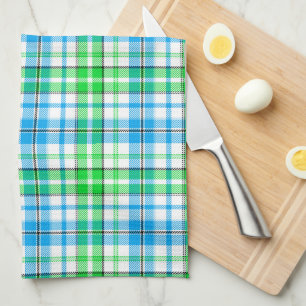 Weiß Blau Grün Kariertes Tartan Design Geschirrtuch