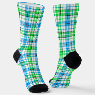 Weiß Blau Grün Kariertes Tartan Design Socken