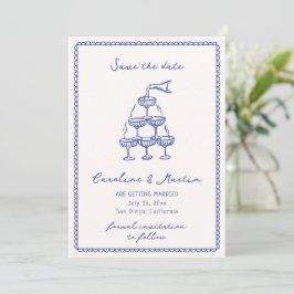 Weiß blau, handgezeichnete Hochzeit speichern Sie Einladung