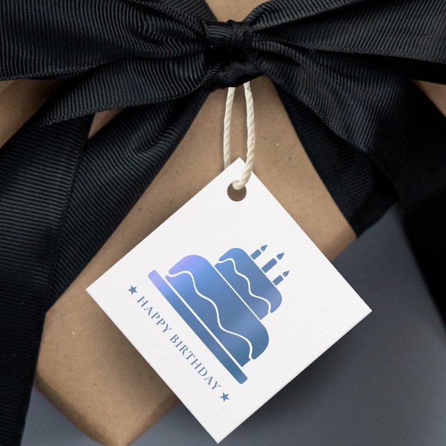 Weiß & blau Happy Geburtstagskuchen von Geschenkanhänger (White and blue Happy Birthday Cake To From Favor Tags)