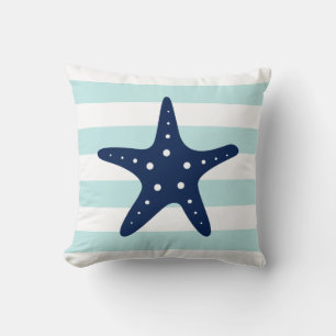 Weiß Blau & Minze, breite Streifen Muster Starfish Kissen