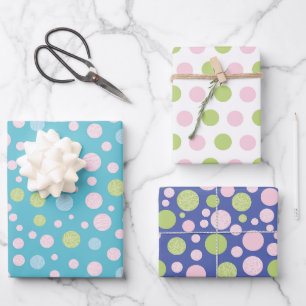 Weiß blau mit rosa grünen blauen Punkten Geschenkpapier Set