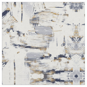 Weiß Blau und Gold Pinselstriche Stoff