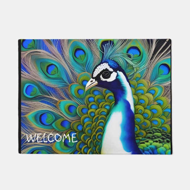 Weiß blau und grün Piebald Peacock Fußmatte (Vorderseite)