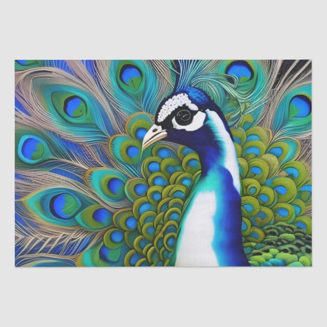 Weiß blau und grün Piebald Peacock Seidenpapier (Vorderseite)