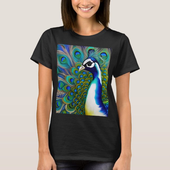 Weiß blau und grün Piebald Peacock T-Shirt (Vorderseite)