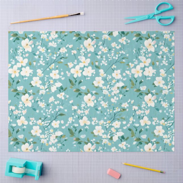 Weiß blaue Blume Elegante Dekoration Seidenpapier (Basteln)